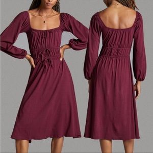 Anthropologie x Lacausa Corseted Midi Smocked Dress in Wine Burgundy Size M.